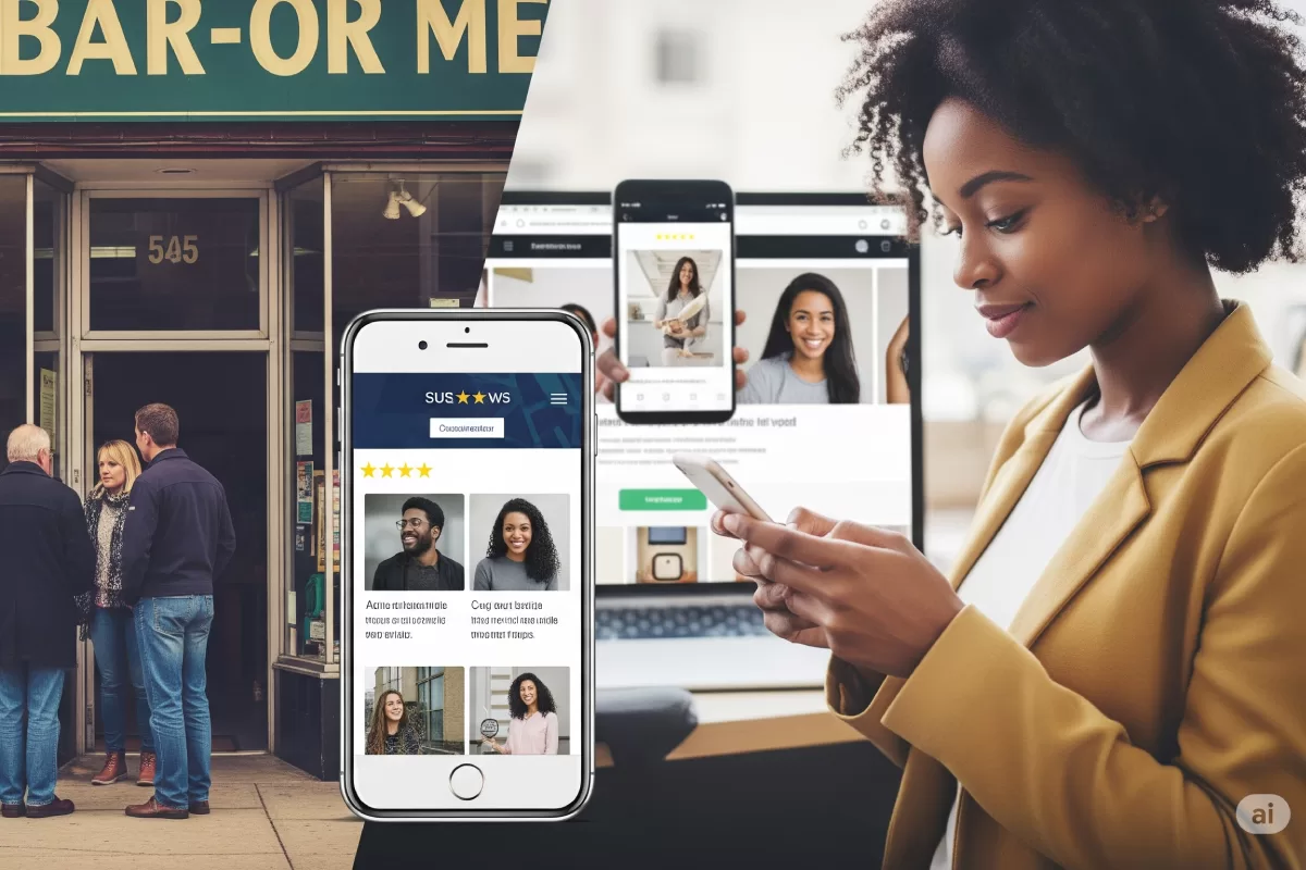 A girl looking at a website and wondering if its right for their small business